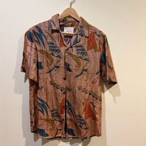 Kissa Goi Short-Sleeve Button-Down Shirt - Pink Multicolor Abstract Print